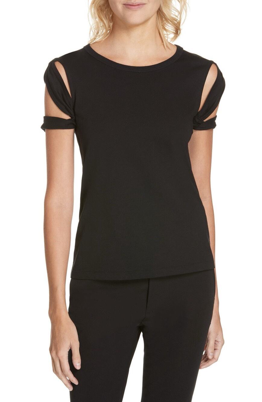 Helmut Lang Women's Bondage Sleeve Cotton Tee Black L